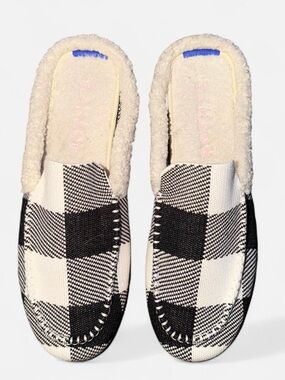 Rothy's Black and White Buffalo Check Sherpa-Lined Slippers